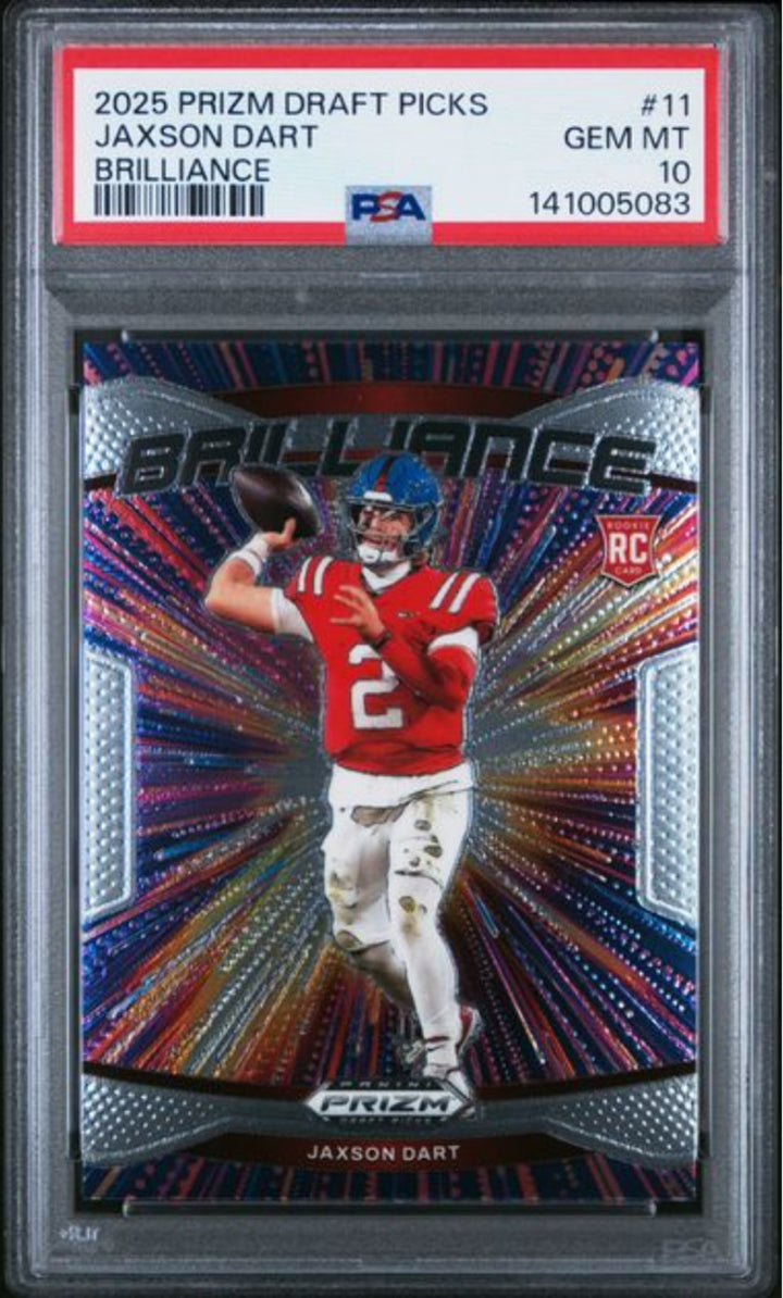 Graded 2025 Panini Prizm DP Jaxson Dart #11 Brilliance RC Football Card PSA 10