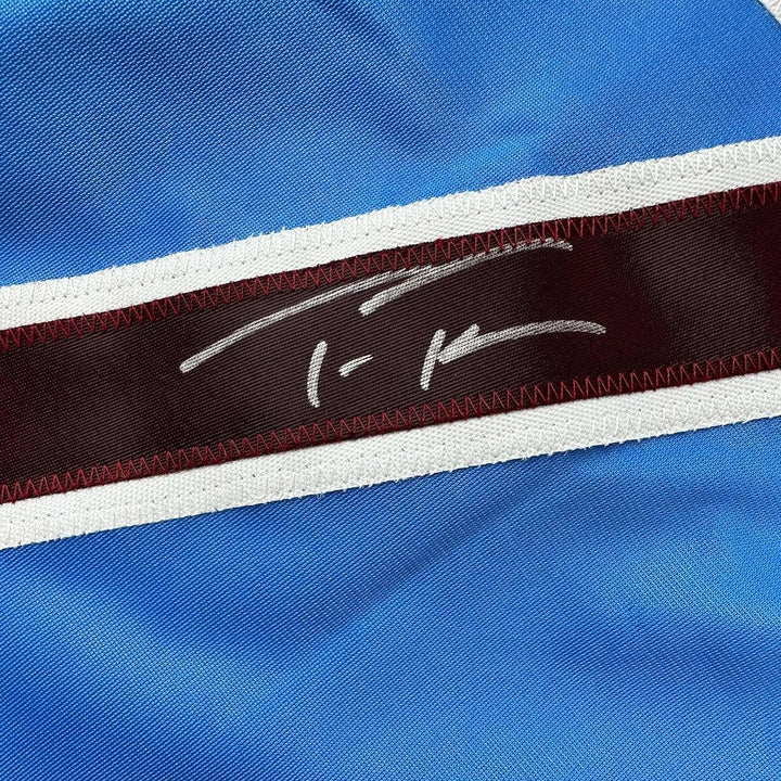 Framed Autographed/Signed Trea Turner 33x42 Blue Retro Jersey Beckett COA