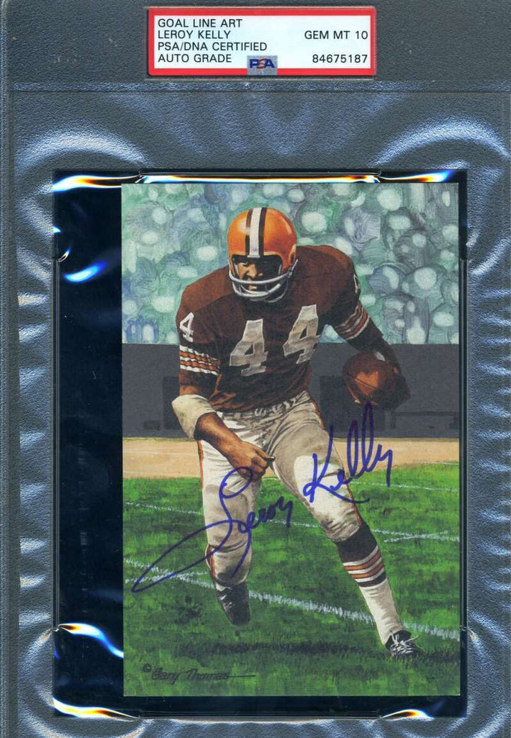 Leroy Kelly Gem Mint 10 PSA DNA Signed Goal Line Art Card GLAC Autograph