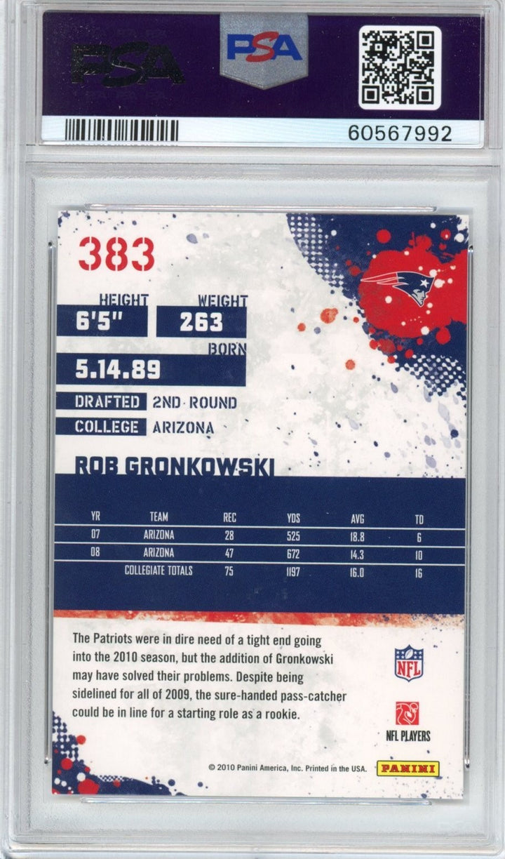 Graded 2010 Score Rob Gronkowski #383 Rookie RC Card PSA 10 Gem Mint