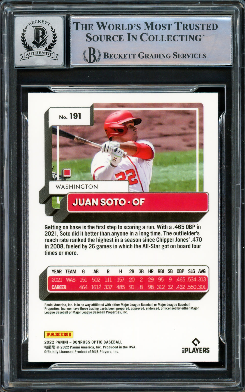 Juan Soto Autographed 2021 Donruss Optic Card Yankees Gem 10 Auto Beckett A