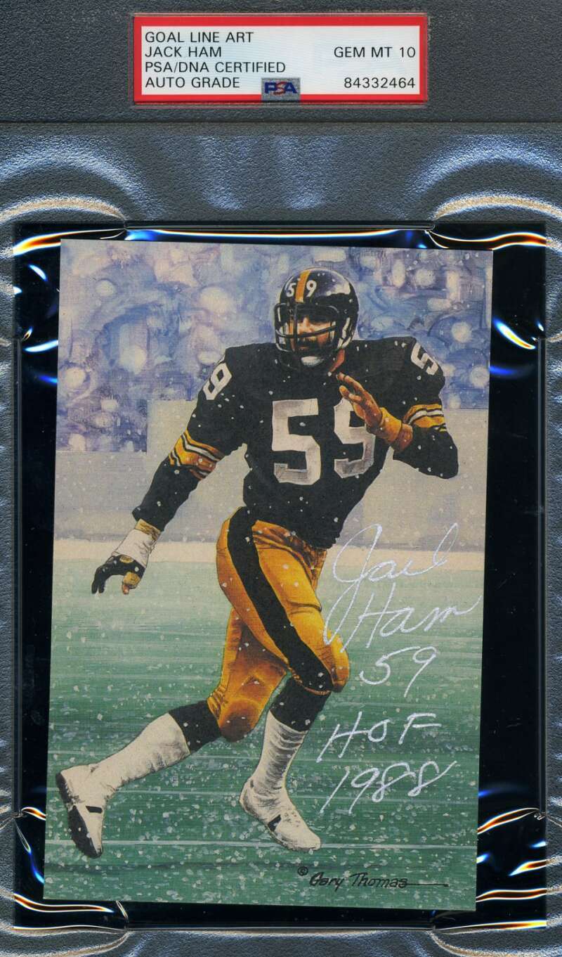 Jack Ham Gem Mint 10 HOF 88 PSA DNA Slab Signed Goal Line Art Card Autograph