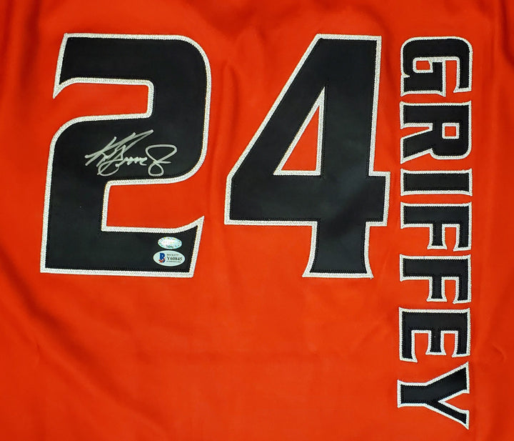 Ken Griffey Jr. Signed Mariners Red M&N Turn Ahead Clock Jersey 44 BAS MCS