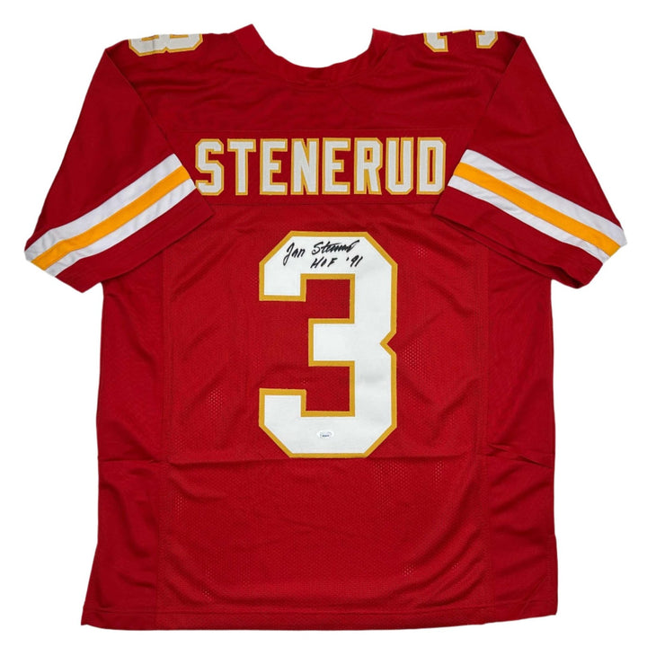 Autographed/Signed Jan Stenerud HOF 91 Kansas City Red Jersey JSA COA