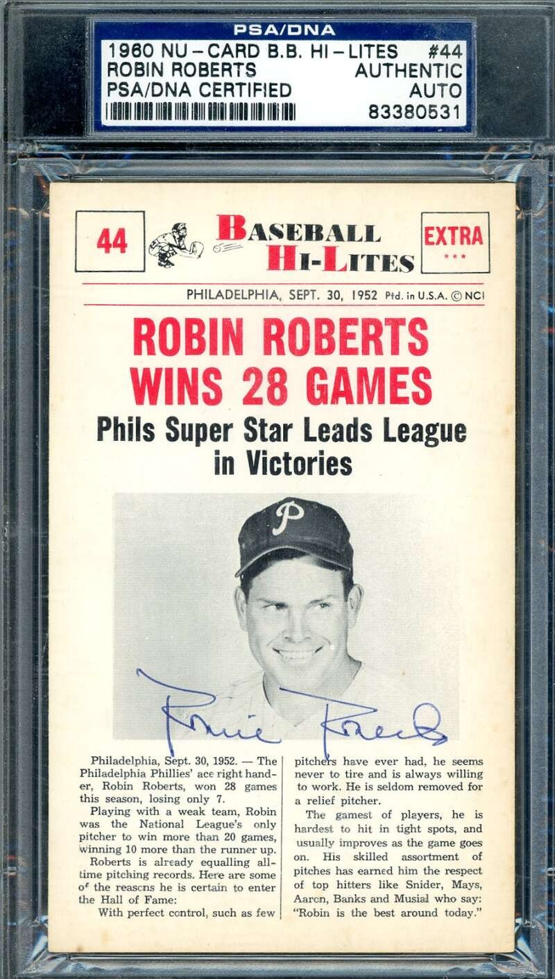 Robin Roberts PSA DNA Signed 1960 Nu-Card Hi-Lites Large Autograph