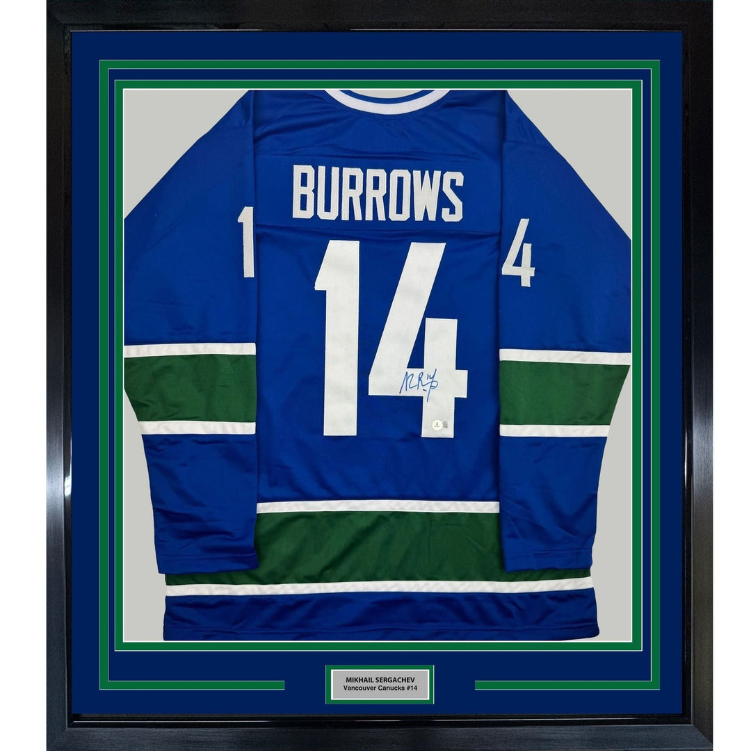 Framed Autographed/Signed Alexandre Burrows 35x39 Vancouver Jersey BAS COA
