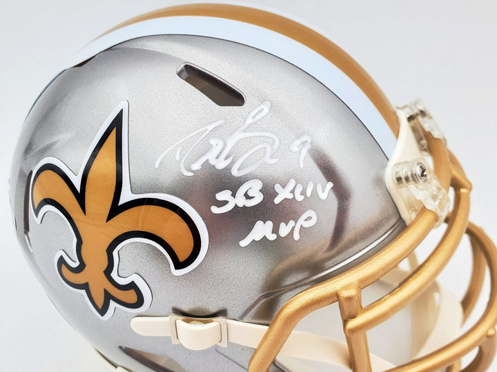 Drew Brees Signed Saints Flash Silver Speed Mini Helmet "SB XLIV MVP" Beckett