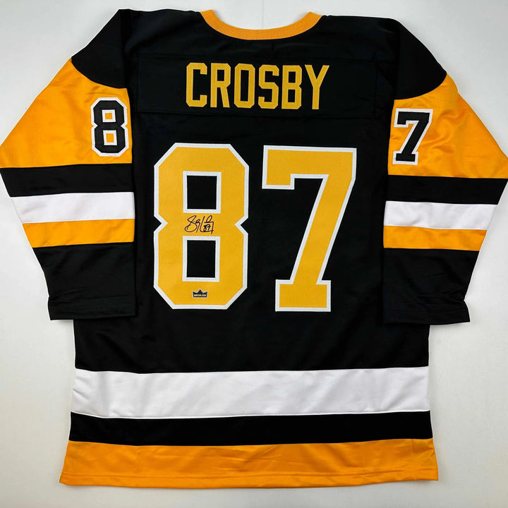 Facsimile Autographed Sidney Crosby Pittsburgh Black Reprint Auto Jersey Mens XL