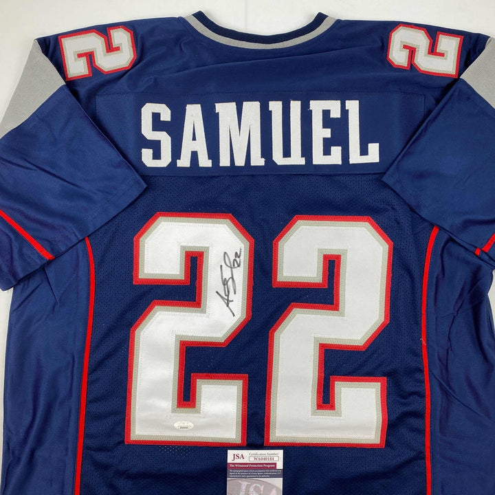 Autographed/Signed Asante Samuel Sr. New England Blue Jersey JSA COA
