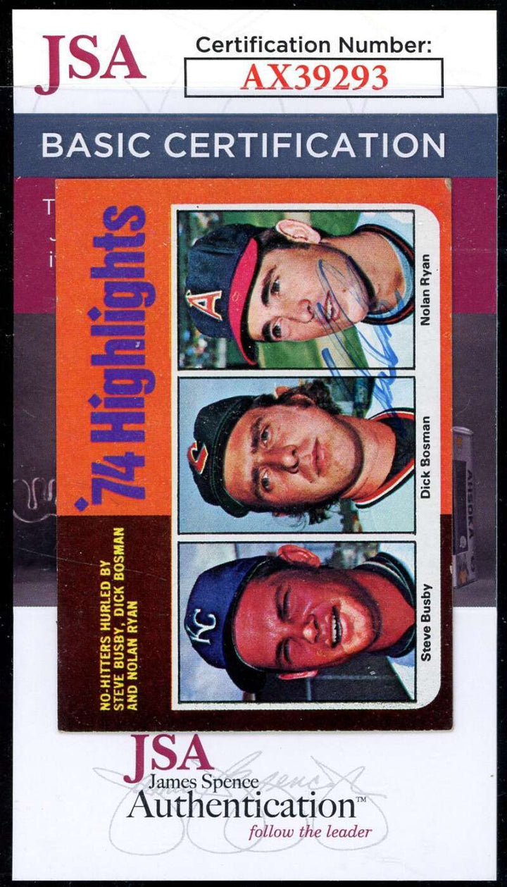 Nolan Ryan JSA Coa Signed 1975 Topps Mini 1974 Highlights Autograph