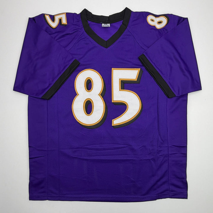 Autographed/Signed Derrick Mason Baltimore Purple Jersey Beckett BAS COA