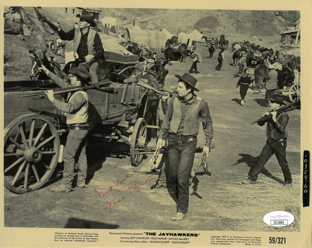 Fess Parker signed 1959 The Jayhawkers Vintage B&W 8x10 Photo Best Wishes - JSA
