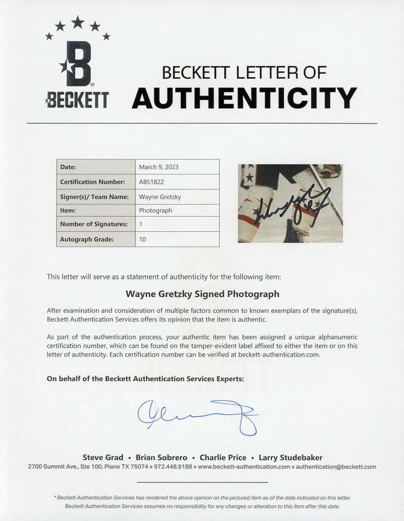Wayne Gretzky Gem Mint 10 Beckett BAS Signed 8x10 Photo Autographed