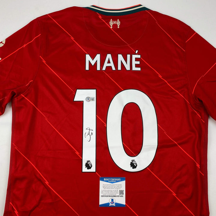 Autographed/Signed Sadio Mane Liverpool Red Soccer Jersey Beckett BAS COA