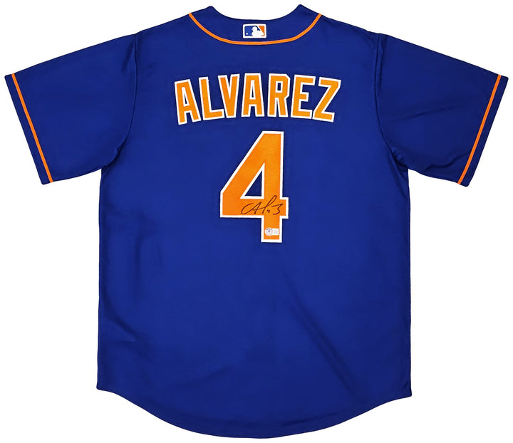 New York Mets Francisco Alvarez Signed Blue Nike Jersey Size L Beckett Wit