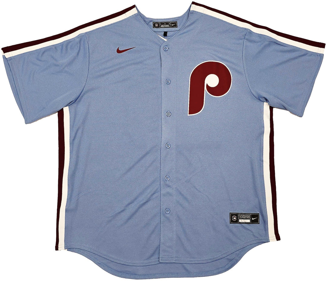 Phillies Mike Schmidt Signed Light Blue Throwback Nike Jersey Size XL Beckett
