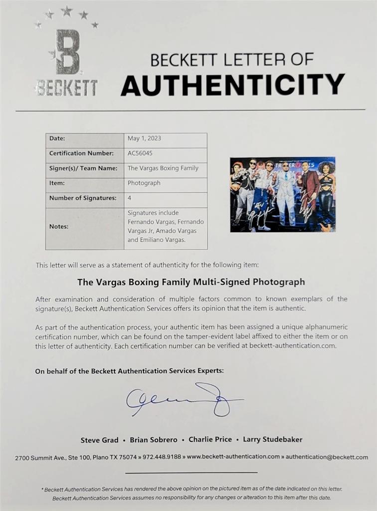Fernando, Amado, Emiliano, Fer Jr. Vargas signed 11x14 photo autograph (A) BAS