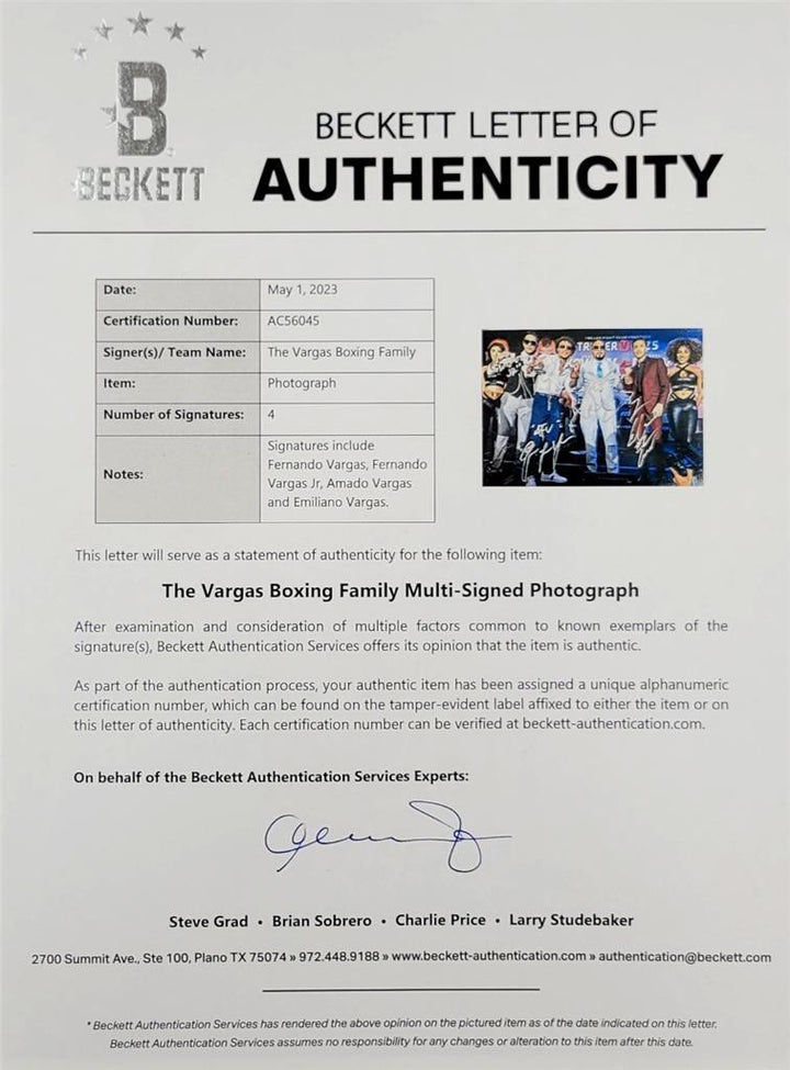 Fernando, Amado, Emiliano, Fer Jr. Vargas signed 11x14 photo autograph (A) BAS