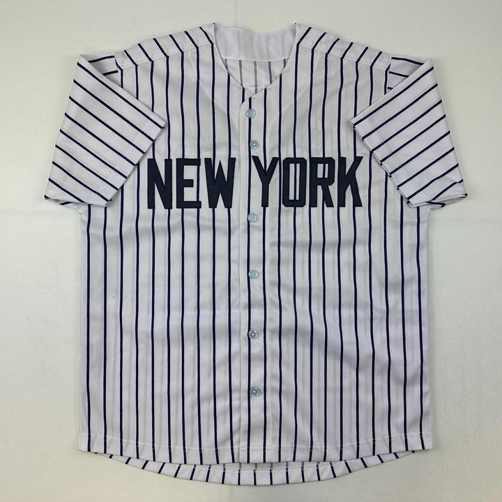 Autographed/Signed Rudy Giuliani New York Pinstripe Jersey Beckett BAS COA