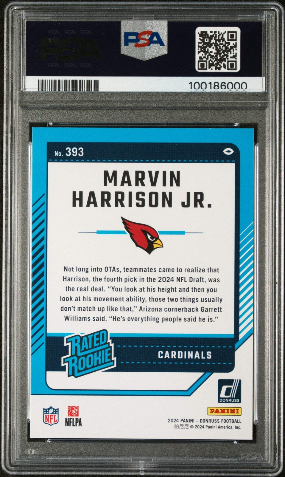 Graded 2024 Donruss Marvin Harrison Jr #393 Press Green RC Football Card PSA 10