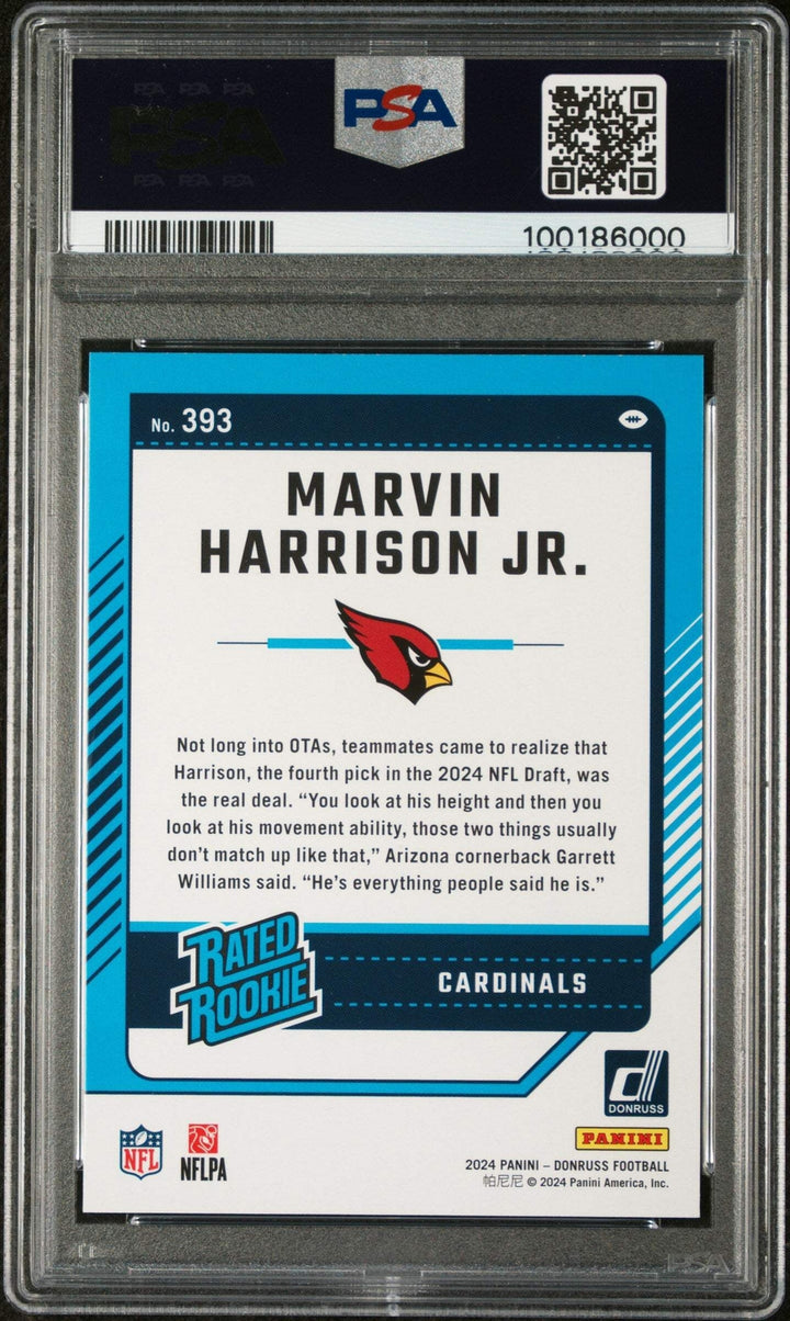 Graded 2024 Donruss Marvin Harrison Jr #393 Press Green RC Football Card PSA 10