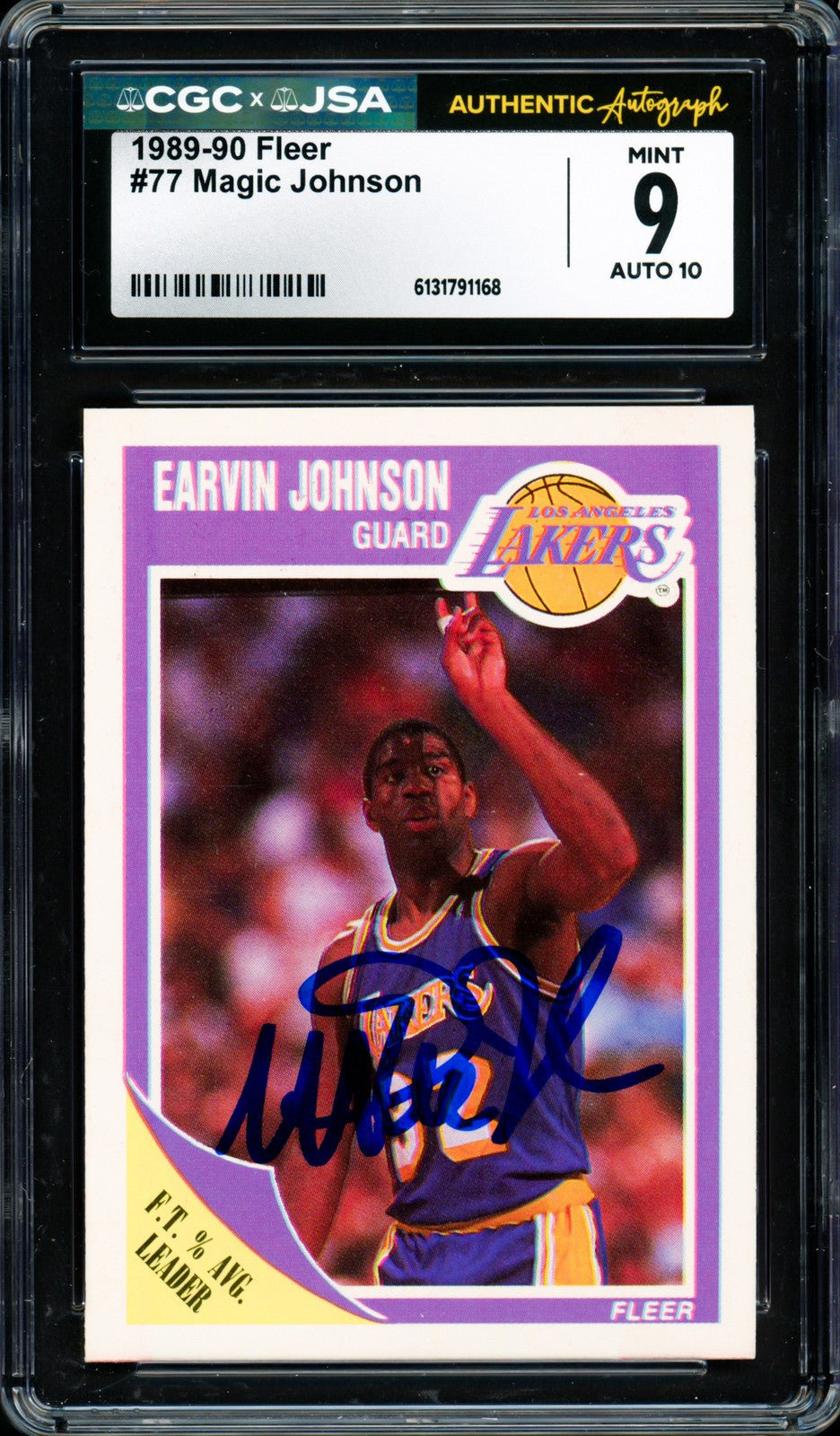 Magic Johnson Auto 1989-90 Fleer Card #77 Lakers CGC x JSA 9 Sig GM 10 CGC x JSA