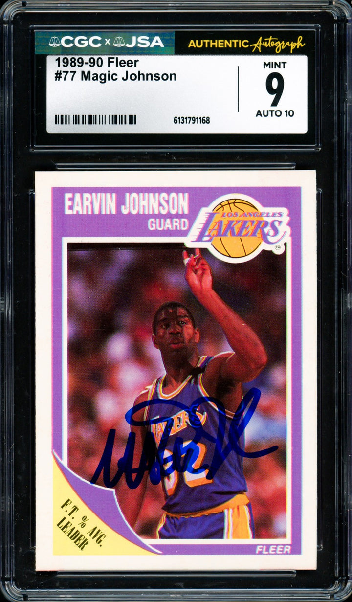 Magic Johnson Auto 1989-90 Fleer Card #77 Lakers CGC x JSA 9 Sig GM 10 CGC x JSA