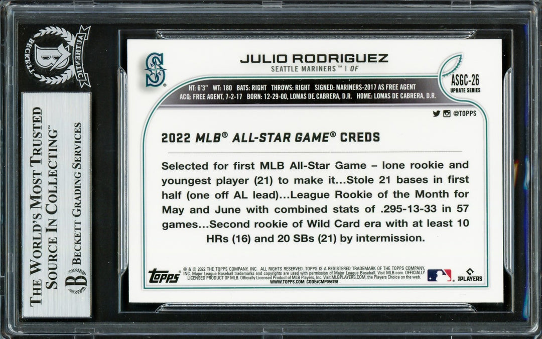 Julio Rodriguez Auto 2022 Topps Chrome Update All Star Refractors RC ACGC-26 BAS