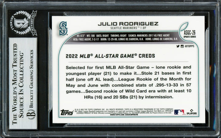 Julio Rodriguez Auto 2022 Topps Chrome Update All Star Refractors RC ACGC-26 BAS