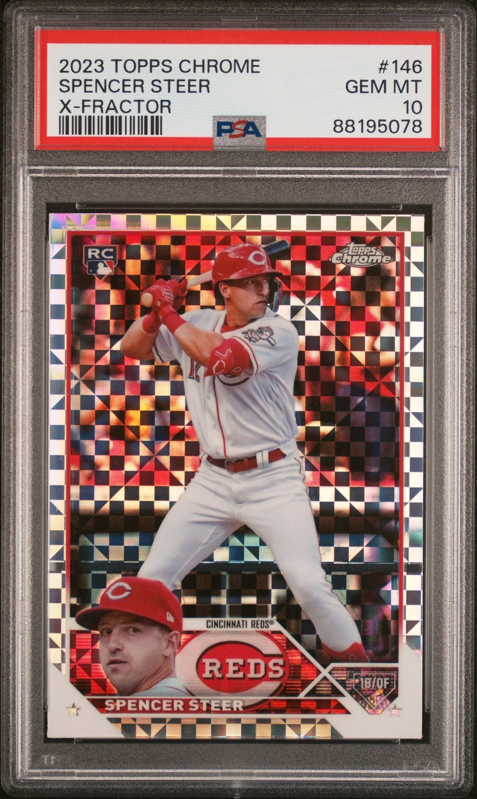 Graded 2023 Topps Chrome Spencer Steer #146 XFractor RC Card PSA 10