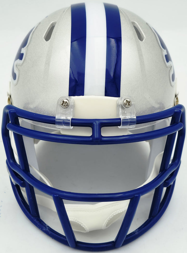 Barry Sanders Signed Lions 1983-02 Silver Throwback Speed Mini Helmet Beckett