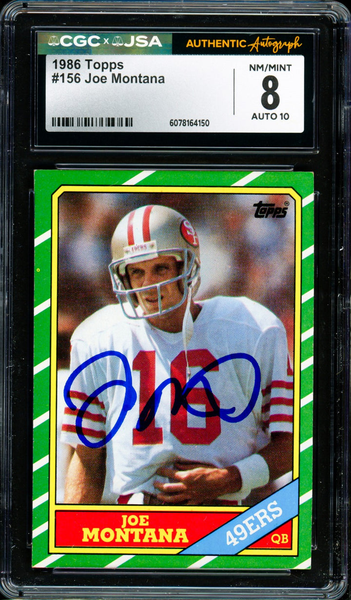 Joe Montana Signed 1986 Topps Card 156 49ers Grade 8 Auto GM 10 CGC x JSA
