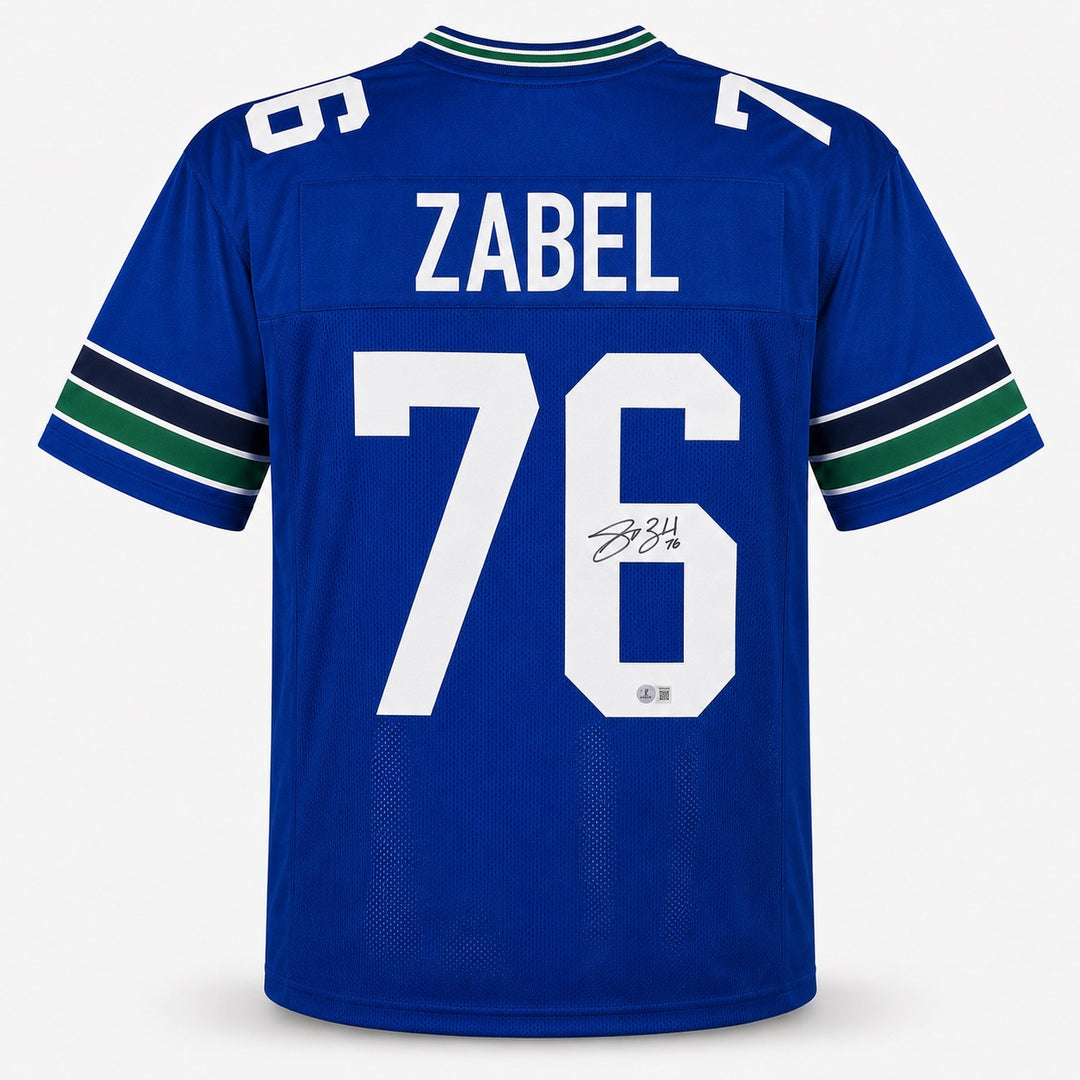 Seattle Seahawks Grey Zabel Signed Blue Throwback Jersey MCS Holo