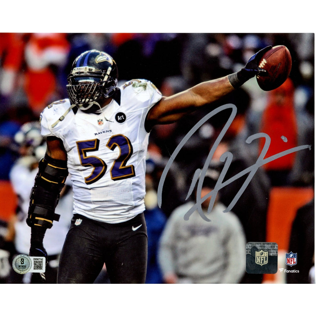Ray Lewis Autographed/Signed Baltimore Ravens 8x10 Photo Beckett Witness 51048