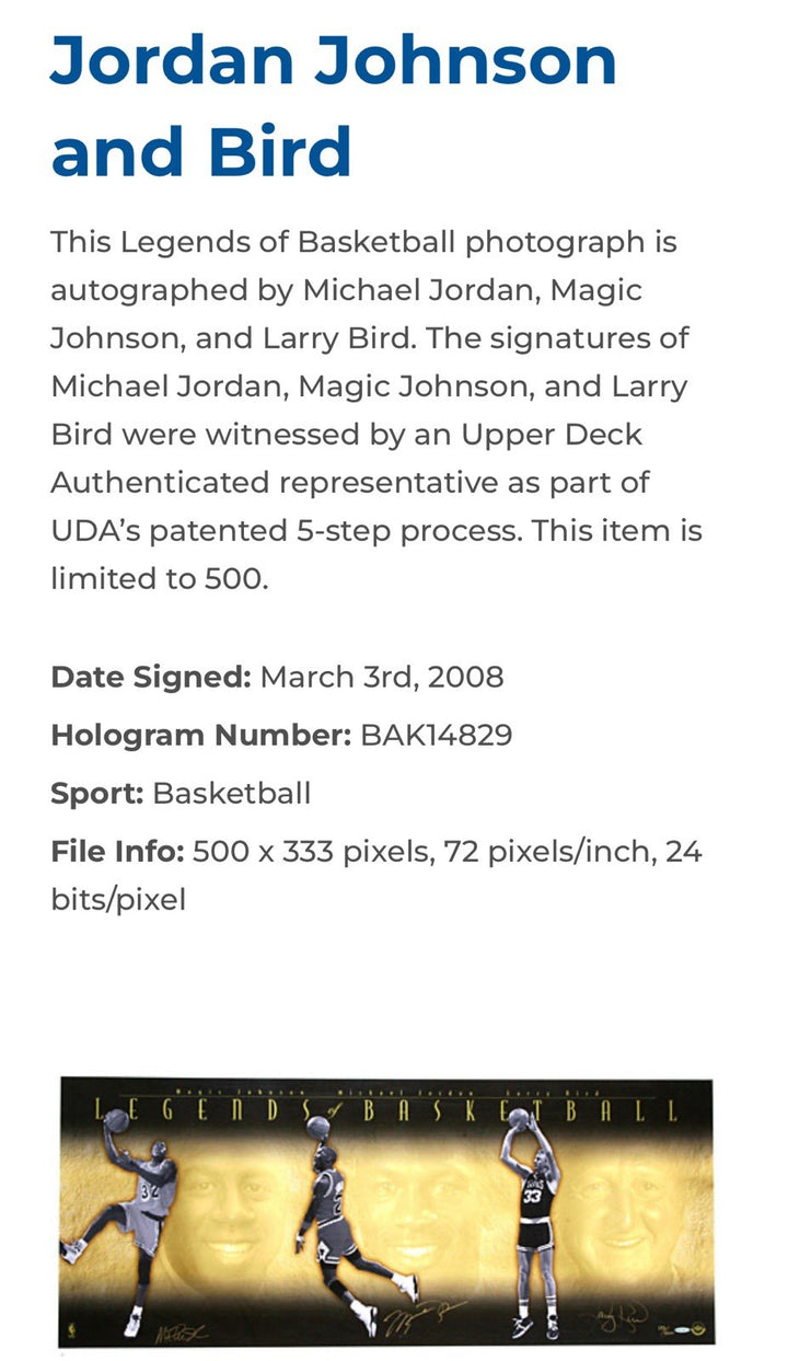 Michael Jordan Magic Johnson Bird Signed Framed 52x26 Photo LE Auto UDA COA HOF