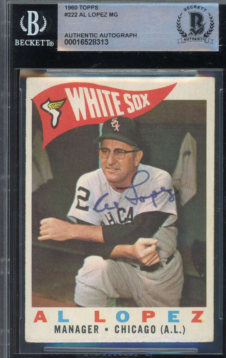 Al Lopez Beckett BAS Signed 1960 Topps Autograph