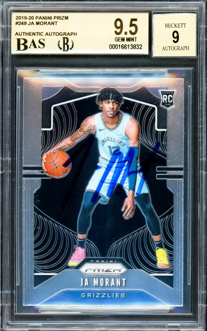Ja Morant Auto 2019-20 Panini Prizm RC 249 Grizzlies BGS 9.5 Auto Mint 9 Beckett