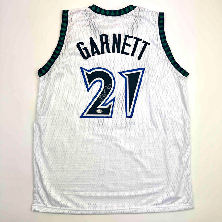 Autographed/Signed Kevin Garnett Minnesota White Jersey Beckett COA