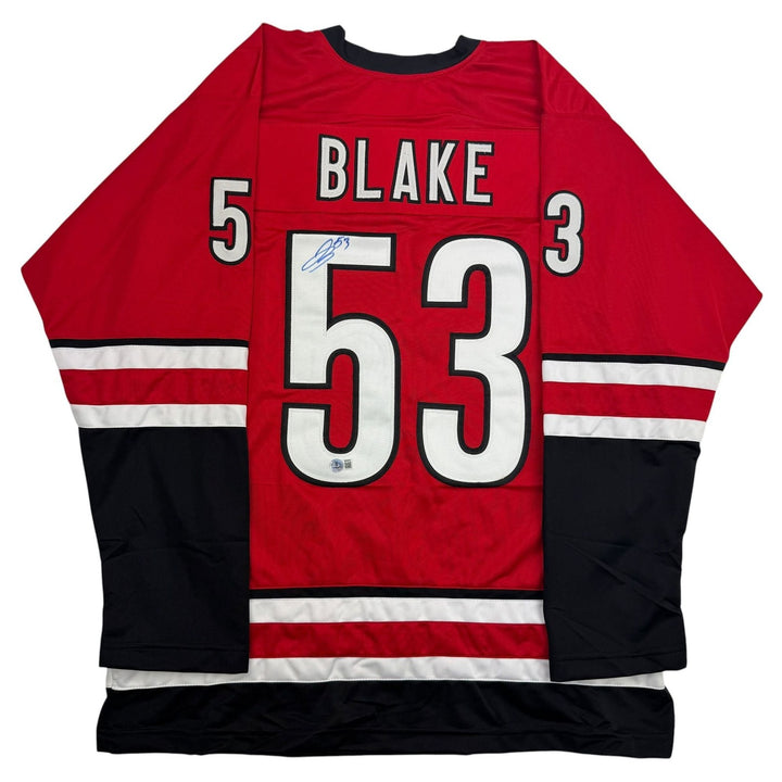 Autographed/Signed Jackson Blake Carolina Red Hockey Jersey Beckett BAS COA