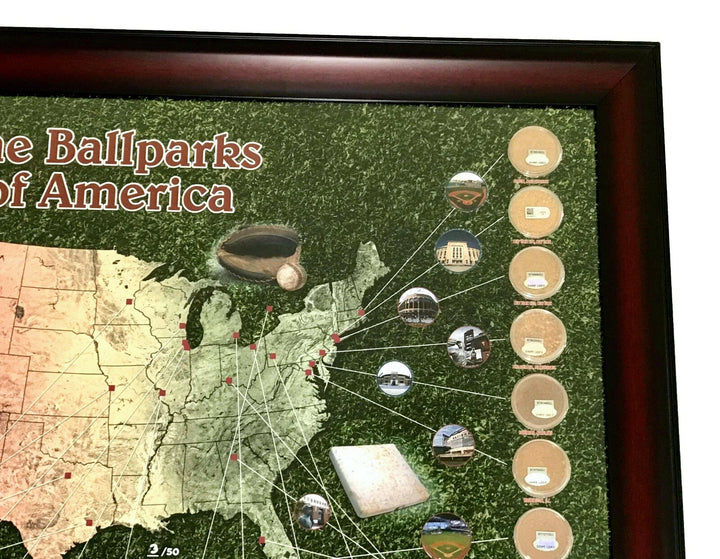 MLB Stadium Game Used Dirt Map *** Pastime Edition #D /50** Collage COA Framed
