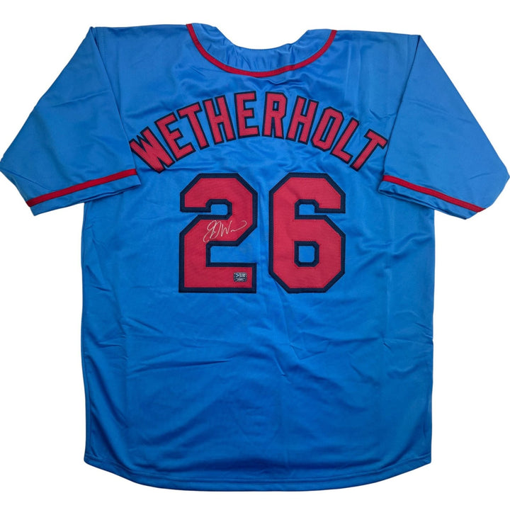 Autographed/Signed J.J. JJ Wetherholt St. Louis Blue Jersey LCG Prova COA