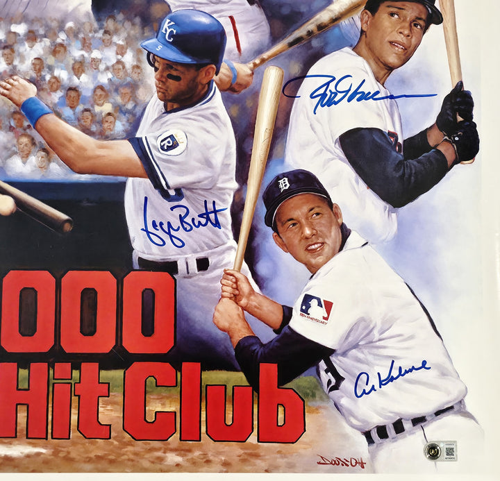 3000 Hit Club Signed 24x36 Lithograph Photo With 13 Sigs Willie Mays & Hank