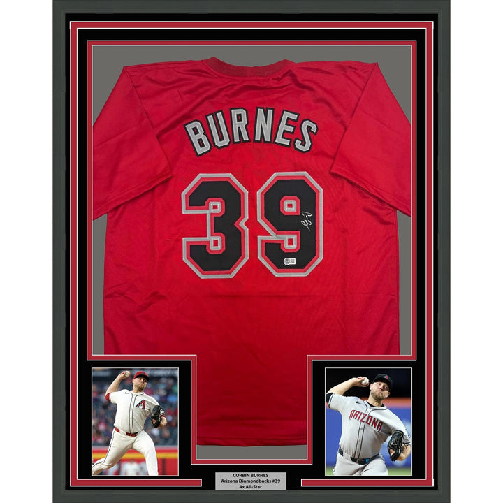 Framed Autographed/Signed Corbin Burnes 35x39 Arizona Red Jersey BAS COA
