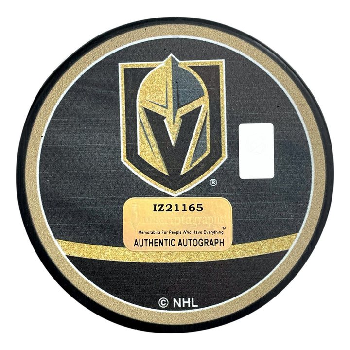 Logan Thompson Signed Vegas Golden Knights Retro Glow in the Dark Puck COA IGM