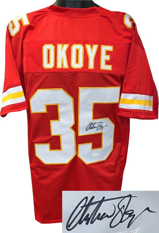 Christian Okoye signed TB Custom Stitched Pro Style FB Jersey XL - JSA Witnessed