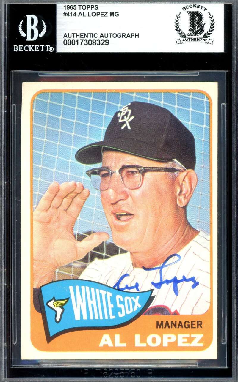 Al Lopez Beckett BAS Signed 1965 Topps Autograph