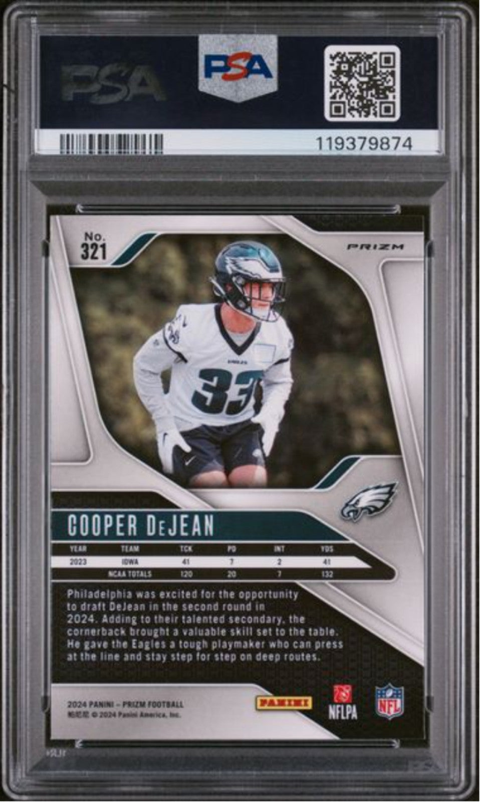 Graded 2024 Panini Prizm Cooper DeJean #321 Pink Wave Rookie RC Card PSA 10 Mint