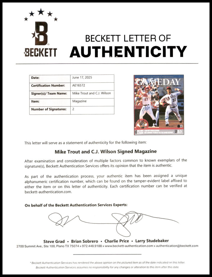 Mike Trout & C.J. Wilson Auto Gameday Program California Angels Beckett #AE16572