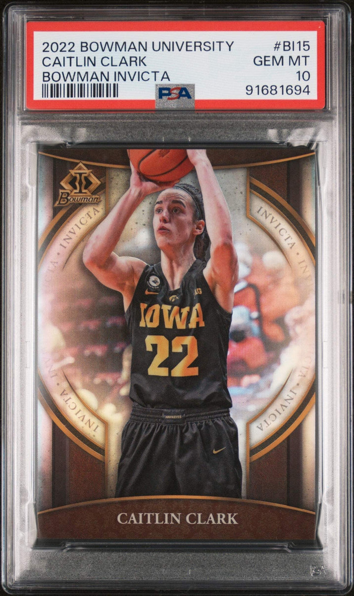 Graded 2022 Topps Bowman U Caitlin Clark #BI15 Invicta RC Basketball Card PSA 10