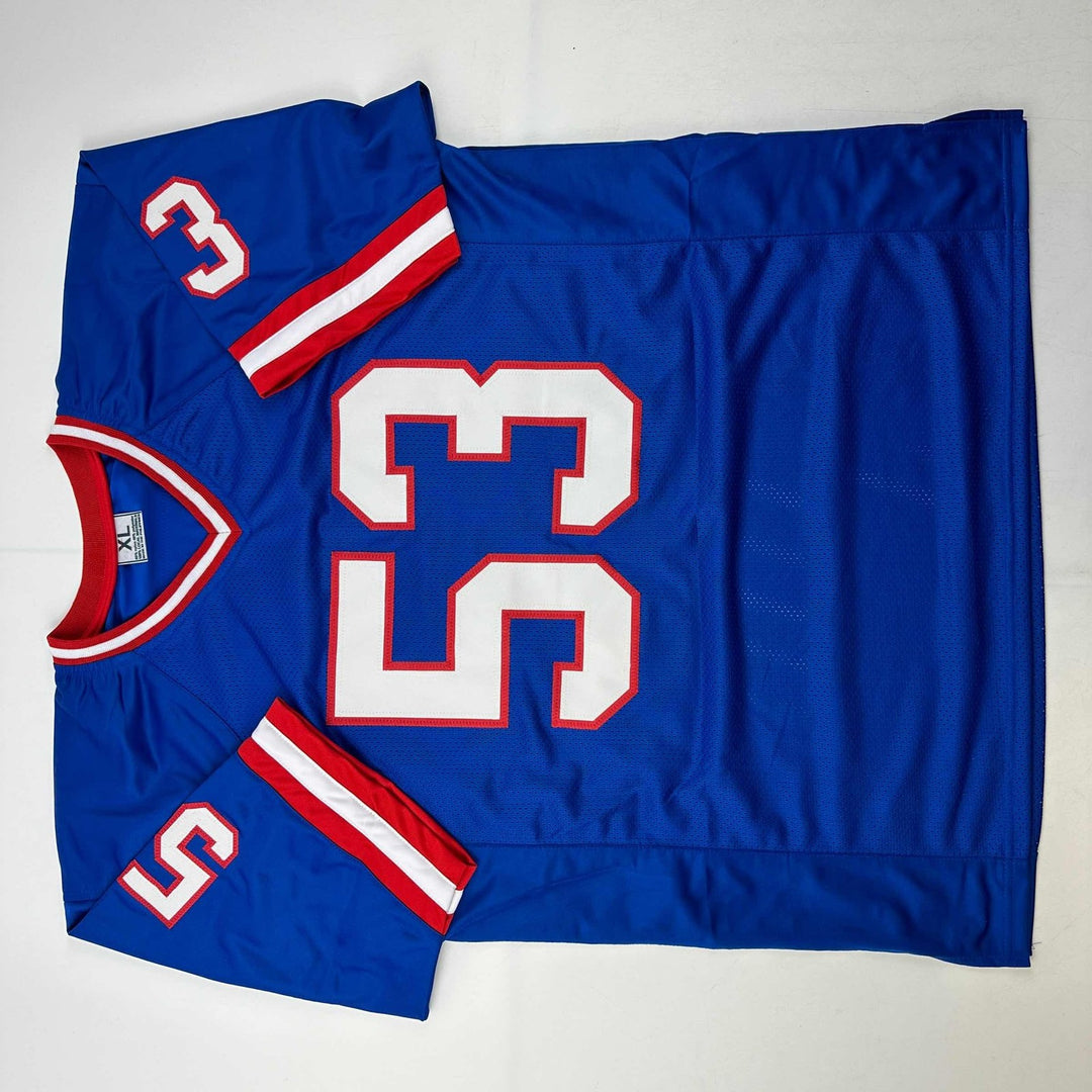 Autographed/Signed Harry Carson New York Blue Jersey Beckett BAS COA